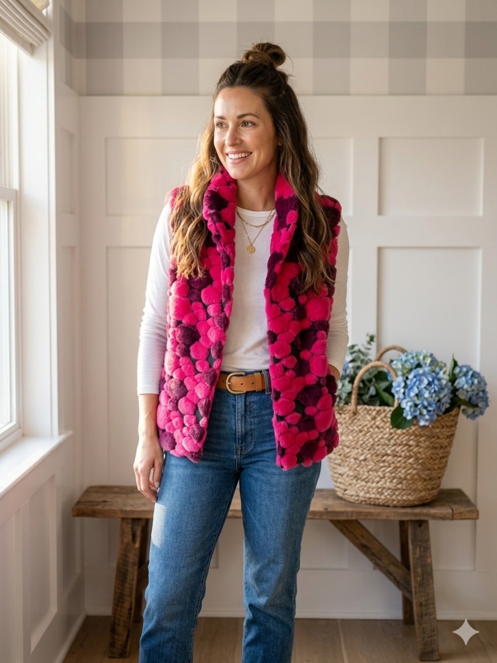 Vintage Moffi Pink & Magenta Pom-Pom Faux Fur Vest Medium